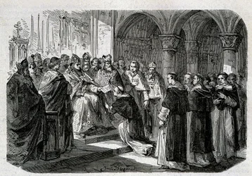 Paavi Adrien II (792-872) luovutti yhdelle legaatistaan lordi Normandia vastaan ​​erotuskuplan. Kaiverrus - "" Paavien historiassa "", sd. 1800-luvulla.