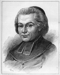 Abbe Fabren tai Jean-Baptiste (Jean Baptiste) Fabren (1727-1783), ranskalaisen kirkollisen ja kirjailijan muotokuva. Kaiverrus "" Le Monde Illustré" -kirjassa