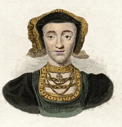 Anne de Clevesin (1515-1557) muotokuva, kuningas Henry VIII:n neljäs vaimo, kaiverrus 1800-luvulta