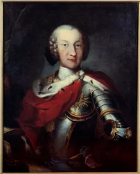 Muotokuva Charles Emmanuel III:sta (1701-1773), Savoian herttuasta, Sardinian kuninkaan, Anonyymin Annunciade-maalauksen suurmestari. 1700-luvun Pariisi, Kunnialegioonan museo