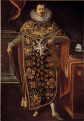 Charles Henri de Clermont Thonnerren (1571-1640) muotokuva Pyhän Hengen ritarikunnan ritaripuvussa (Pyhän Hengen ritarikunta) Anonyymi maalaus. 17. vuosisata. Paris, musee de la Legion d