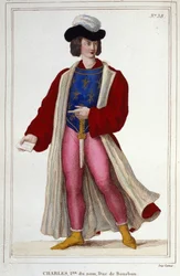 Kaarle I Bourbonin muotokuva 1401-1456. Kaiverrus vuodelta 1830