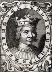 Clovis III:n (? - 695), Austraasian kuninkaan muotokuva. 1700-luvun kaiverrus