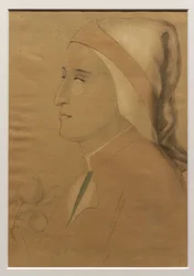 Muotokuva Danten freskosta Bargellon kappelissa, vuoden 1840 jälkeen (lyijykynä, akvarelli ja valkoinen liitu paperille).