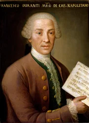 Muotokuva Francesco Durantesta (1684-1755), urkurista ja napolilaisen kappelin Anonymous-maalauksen mestarista. 1700-luvun Bologna, Civic Musical Bibliographic Museum