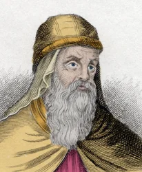 Gregorios Nazianzilaisen (Naziance), joka tunnetaan nuorempana tai teologi Gregorioksena (329-390), teologin ja kirkonopettajan muotokuva. 1800-luvun kaiverrus.