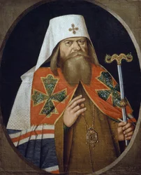 Hadrianuksen (1627-1700), Moskovan ortodoksisen arkkipiispa patriarkan muotokuva, 1600-luvun nimettömän kirjailijan maalaus