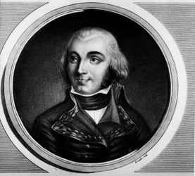 Jean Baptiste, kreivi Jourdan, ranskalainen marechal (1762-1833), muotokuva. Kaiverrus "" Täydellinen kokoelma Ranskan vallankumouksen historiallisia maalauksia, kolme osaa.""" 1804.