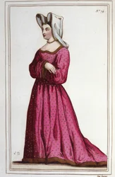 Marguerite de Sassenagen, Beaumontin rouvan (1449-1491) muotokuva. Ludvig XI:n emäntä. Kaiverrus vuodelta 1830.
