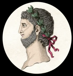 Muotokuva Rooman keisarista Nero Claudius Caesar Augustus Germanicuksesta (37-68 jKr). Kaiverrus 1800-luvulta.
