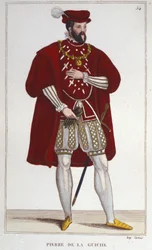 Pierre De la Guichen (1464-1544) muotokuva (ritari, kuninkaan valtuutettu ja kamariherra, Autunin ja Mâconin footti, suurlähettiläs. Guichen ja Chaumontin herra) kaiverrus vuodelta 1830