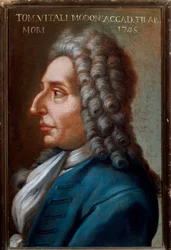 Muotokuva Tommaso Antonio Vitali Modonista (1663-1745), italialainen säveltäjä ja viulisti Anonymous maalaus. 1700-luvulla. Bologna, Civic Museum Museum