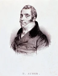 Englannin säveltäjän Daniel Francois Esprit Auberin (1782-1871) muotokuva Kaiverrus. 1800-luvulla. Milano, konservatorion biblioteca