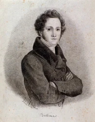 Italialaisen säveltäjän Vincenzo Bellinin muotokuva (kaiverrus. 1800-luku)