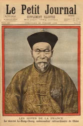 Muotokuva Petchilin varakuninkaasta, Kiinan ylimääräisestä Ranskan-suurlähettilästä Li Hung Chungista virallisella vierailulla vuonna 1896. Kaiverrus "" Le petit Journal" -julkaisussa 28.7.1896. Selvan kokoelma.