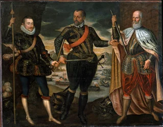 Muotokuvia Marcantonio Colonnasta, Itävallan prinssi Johnista ja dogi Sebastiano Venieristä. Lepanton taistelun voittajat, n. 1571 (maalaus)