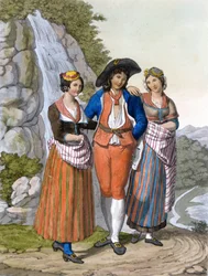 Vaudoisin edustus vaatteineen. 1820 noin