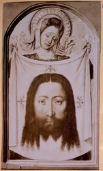 Pyhä Veronica näyttää käärinliinaa Kristuksen kasvoilla, ap. Flanderi 1400-luvulla.