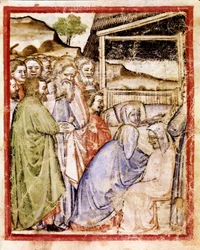 Saaran kuolema 127-vuotiaana Miniatyyri Codex 212:sta (tai Padovan tai Padovan Raamattu) 1390-1400 Rovigo, Accademia dei Concordi