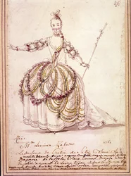 Lavastus: pukupiirustus Jean Philippe (Jean-Philippe) Rameau (1683-1764) pastoraaliseen "Zais" 1761. Akvarelli.