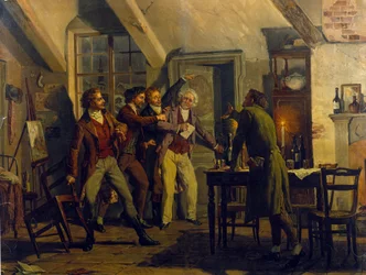 Luigi Morgarin (s. 1857) lavastus Giacomo Puccinin (1858-1924) oopperaan "La Boheme" 1800-luku