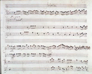 Nuottisivu Giuseppe Aldrovandinin teokseen "Dareioksen kruunaus" (1703)