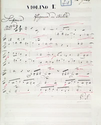 Nuottisivu C. W. Gluckin oopperan Iphigenie en Auliden ensimmäiselle viululle, n. 1774
