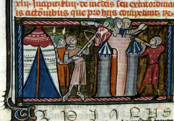 Linnan piiritys. Miniatyyri 1200-luvun käsikirjoituksesta. Milano, Biblioteca Trivulziana.