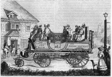 Gurneyn höyryauto (Gurney Goldsworthy) kokeili Lontoossa vuonna 1827.
