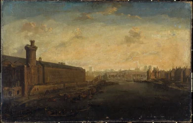 Grande Galerie du Louvre, jossa Porte Neuve, Pont-Neuf, Cité, Tour de Nesle ja Quai Malaquais, noin 1640, nykyiset 1. ja 6. arrondissementit, vuosien 1635 ja 1645 välillä (öljy kankaalle).