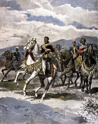 Etiopian kuningas Menelik II (1844-1913). Ill. Italian lehdistöstä.
