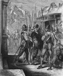 Pierre Brouselin (1575 - 1654) pidätys vuonna 1648 Itävallan Annen määräyksellä, mikä aiheutti ihmisten helpotuksen (barrikadien päivät) ja Fronden. Kaiverrus vuodelta 1866.
