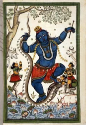 Brahmalaisen triadin Vishnu Pagen jumaluus Stefano Nivibus Cardeiran käsikirjoituksesta (ms. 8300) "Mogolin historia" (Moghul tai Moghol). 1700-luvulla. Bibloteca marciana, Venetsia
