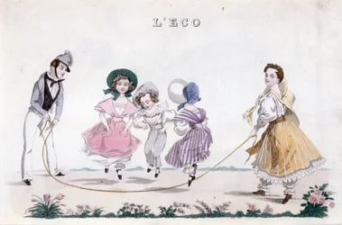 Hyppynaru, porvariston lasten ryhmä leikkimässä. 1830