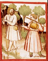 Kaksi pienoispaimenta Codex 212:sta (tai padovano codex tai Bible of Padova) 1390-1400 Rovigo, Accademia dei Concordi