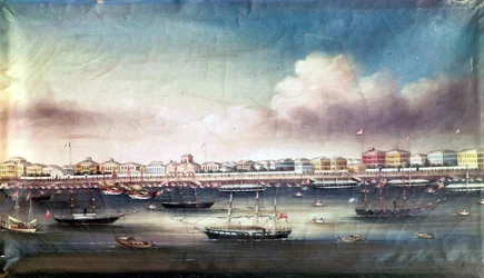 Näkymä Shanghain satamaan, noin 1850.