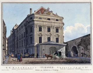 Näkymä Wienin kansallisesta hoviteatterista 1800-luvulla.