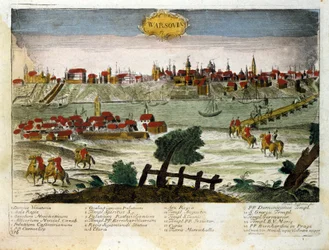 Näkymä Varsovan kaupunkiin Puolassa. 1700-luvun loppu