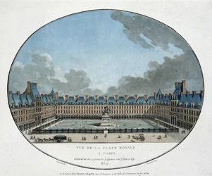 Näkymä Place Royalelle Pariisissa (Place des Vosges). n.d. 1700-luvun kaiverrus.
