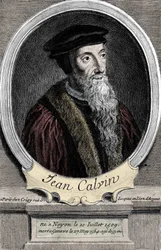 ranskalaisen uskonnonuudistajan ja kirjailijan Jean Calvinin (1509-1564) muotokuva.