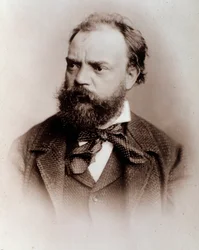 Antonin Dvorakin (1841-1901) muotokuva englantilainen säveltäjä 1800-luvulla. Bologna, kansalaisbibliografinen museo