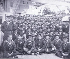 Asaman miehistö, kuvitus teoksesta "Cassells History of the Russian-Japanese War Vol 1", n. 1900