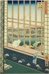 Asakusa lycee Fie lds plan d town feschival (Asakusan riisipeltojen pyyntikaupunki on myös listattu), sarjasta "Ridge d re d fa net view ws f Edo (kuuluisa paikka 100 näkymää Edosta)"