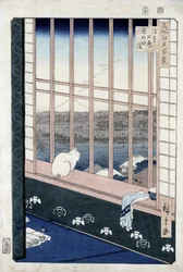 Asakusa Rice Fields kukon festivaalin aikana sarjasta "Meisho Edo Hyakkei" (Sata näkymää Edosta) 1861 (värillinen puupalikkaprintti)