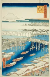 Astiat af hand r S w at Japan B syy (Nihonbashi lumikirkas), sarjasta "Ridge dre d fa net view ws f Edo (kuuluisa paikka Edo 100 katselukertaa)"