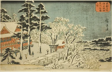 Selkeää säätä lumisateen jälkeen Kanda Myojinin pyhäkön lähialueilla (Kanda Myojin keidai yukibare no zu), sarjasta "Itäisen pääkaupungin kuuluisia paikkoja (Toto meisho)"