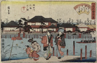 Sumida-joen ylittäminen Hashibassa, ravintola Yanagiya, 1830-1844