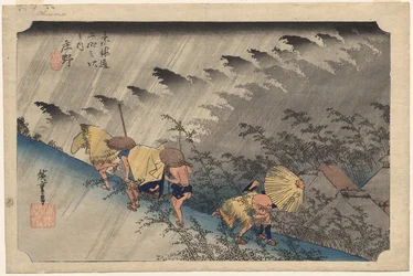 Driving Rain Shonossa (asema 46) sarjasta Fifty-Three Stations of the Tokaido