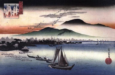 Hiroshige Kalastusveneet järvellä
