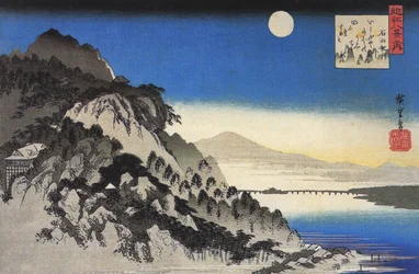 Hiroshige Täysikuu vuoristomaiseman yllä